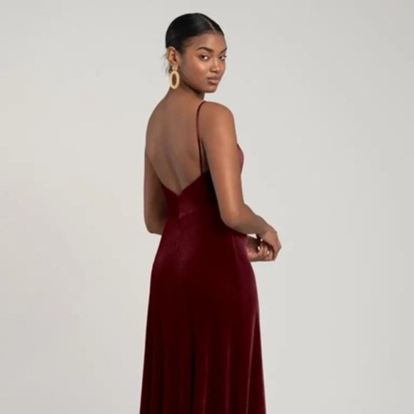 Jenny Yoo- Dark Berry Stretch Velvet Sammi Dress, Size 8 - Picture 2 of 2